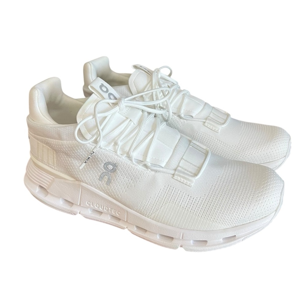 On Men’s White Cloudnova Sneakers Comfy Walking Travel Casual Shoes Size 8.5